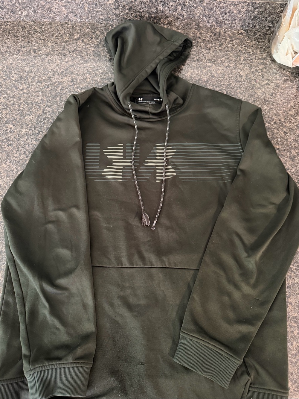 Under Armour Olive Green Pullover Hoodie with Striped Chest Logo